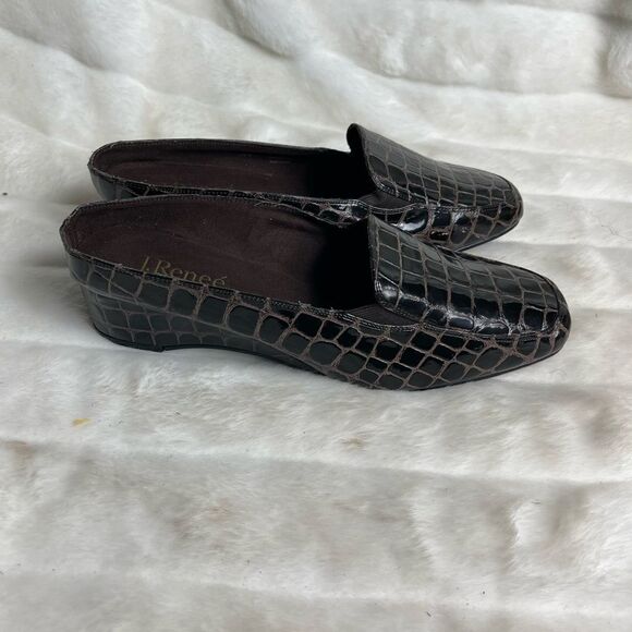 J Renée  Edlyn Brown crocs prints wedge mules with sides elastic size 13WW - Picture 1 of 10